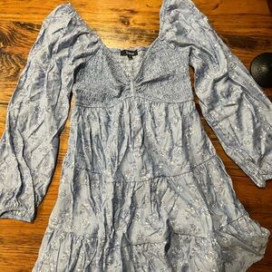 Light Blue Floral Long Sleeve Dress